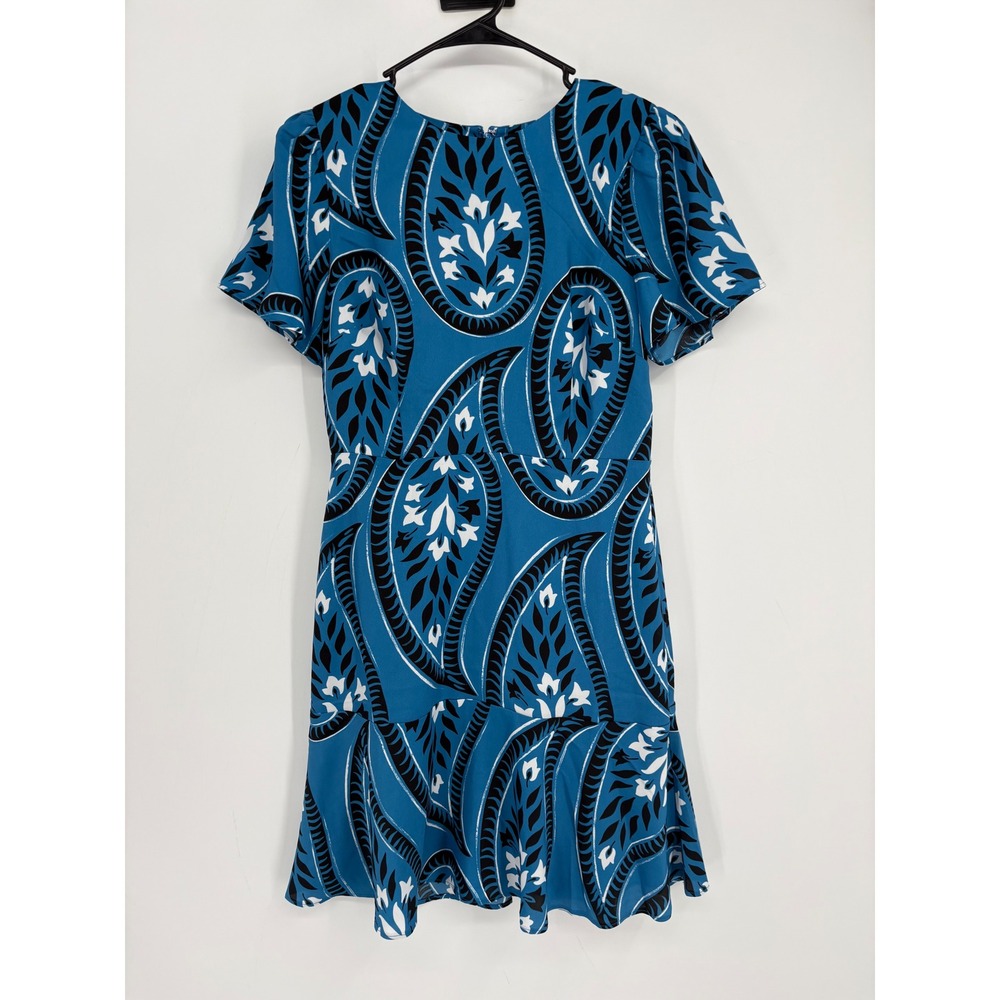 Ann Taylor Dress Womens 4P‎ Blue Paisley Print Short Sleeve Flounce Hem Petite
